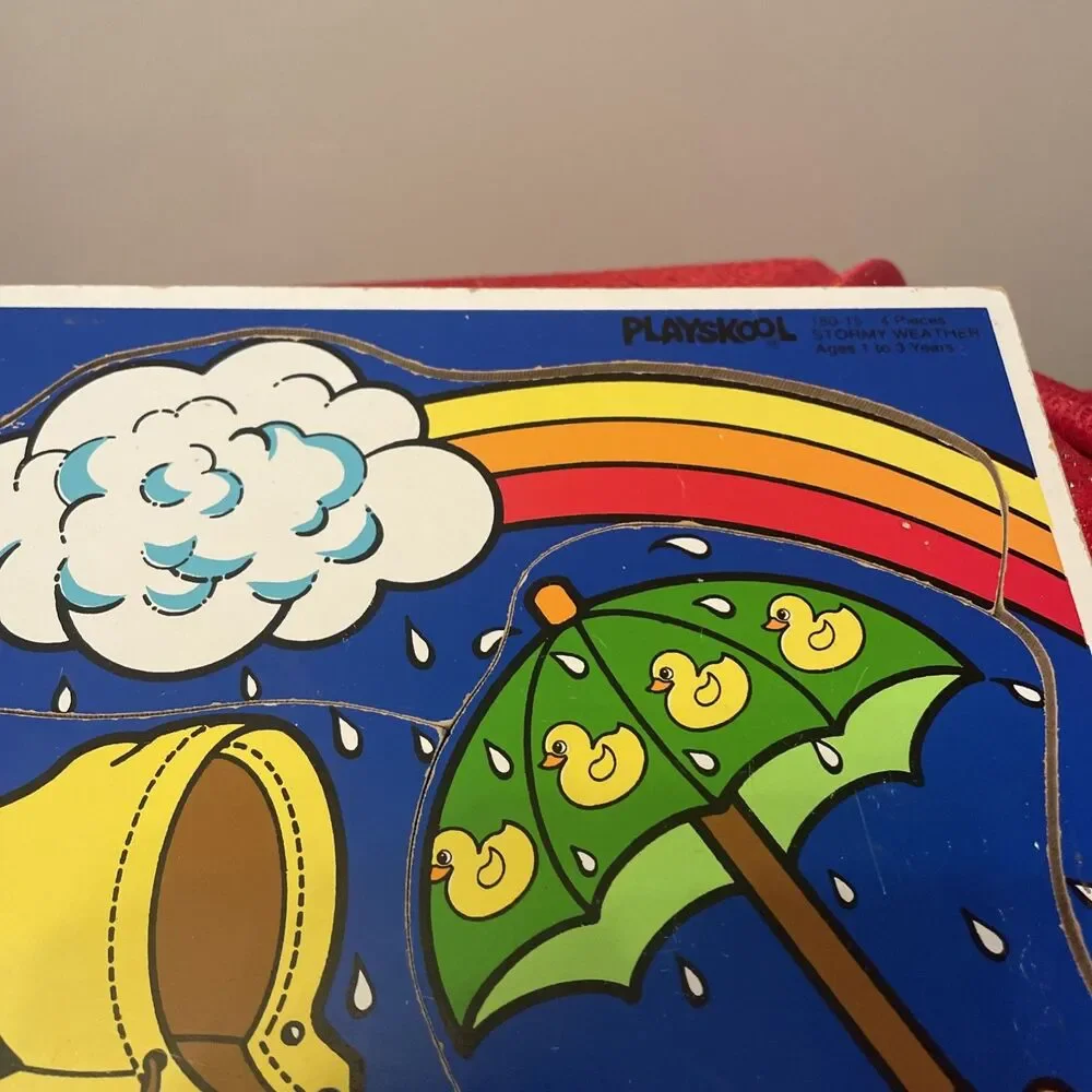 Playskool vintage wooden puzzle 1986 stormy weather 180–15